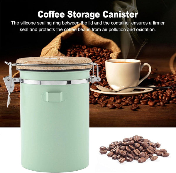 Green Coffee Container With Co2 Valve 1.8L Airtight Storage Jar Canisters & Jars