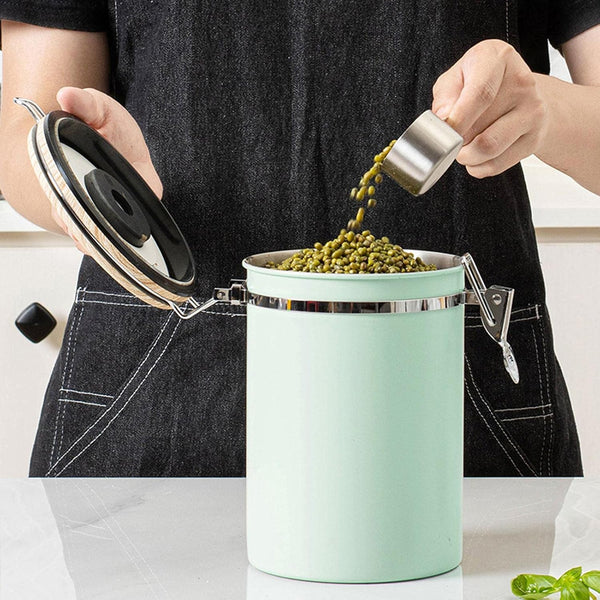 Green Coffee Container With Co2 Valve 1.8L Airtight Storage Jar Canisters & Jars
