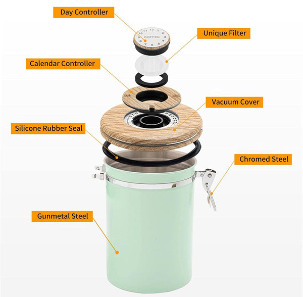 Green Coffee Container With Co2 Valve 1.8L Airtight Storage Jar Canisters & Jars