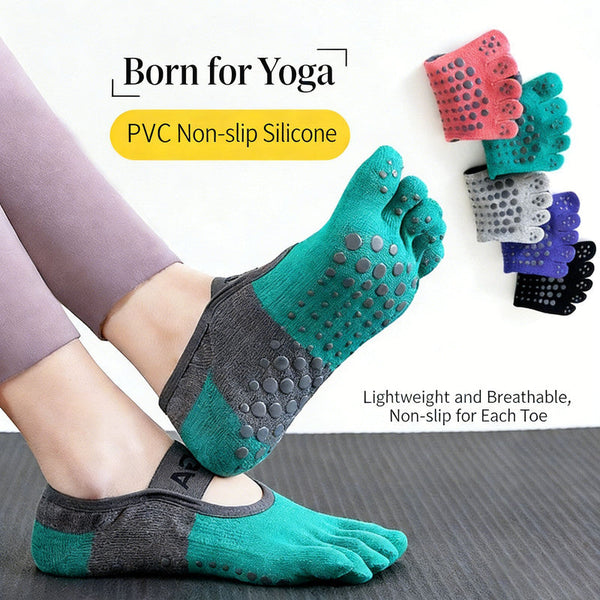 Purple Five Toe Yoga With Anti Slip Pvc Grip Socks