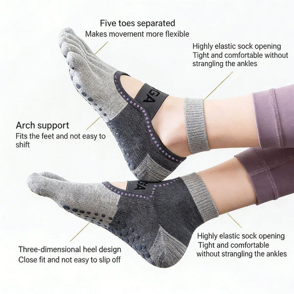 Purple Five Toe Yoga With Anti Slip Pvc Grip Socks