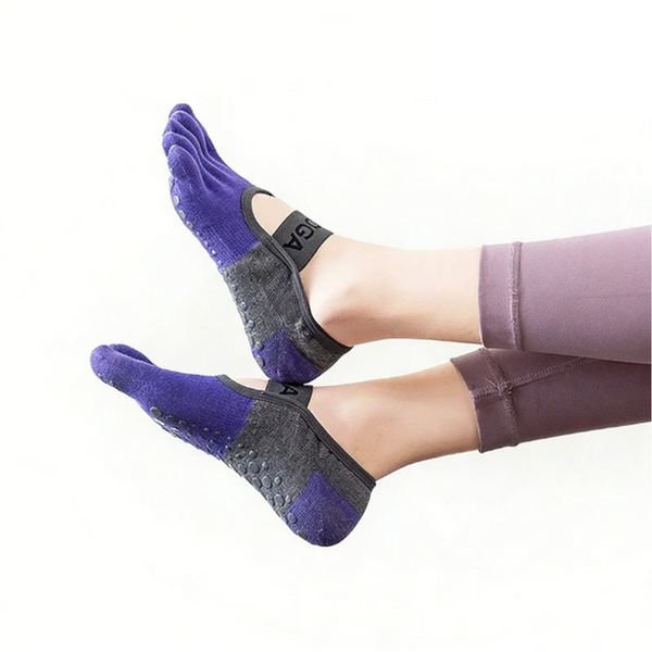 Purple Five Toe Yoga With Anti Slip Pvc Grip Socks