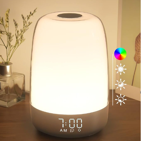 Touch Wake Up Night Light With Sunrise Simulation Alarm Clock 3 Ways Dimmable Warm White Bedside Lamp For Kid Bedrooms Rgb Ambient Table Nightstand Li