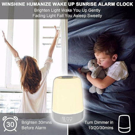 Touch Wake Up Night Light With Sunrise Simulation Alarm Clock 3 Ways Dimmable Warm White Bedside Lamp For Kid Bedrooms Rgb Ambient Table Nightstand Li