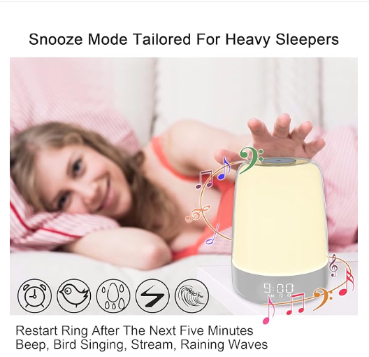 Touch Wake Up Night Light With Sunrise Simulation Alarm Clock 3 Ways Dimmable Warm White Bedside Lamp For Kid Bedrooms Rgb Ambient Table Nightstand Li