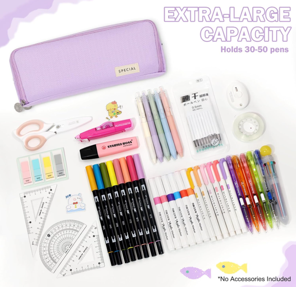 Large Capacity Pencil Case 3 Compartment Pouch Bag For School Teen Girl Boy Men Women (Purple) Pencil Cases