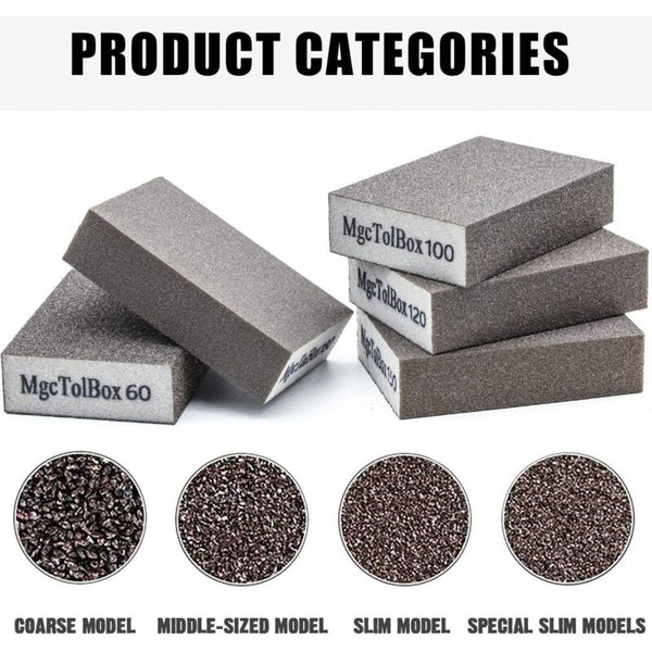 12 Pcs Sanding Sponges Blocks Kit Polishing Grit 60/80/100/120/180/220 Washable Reusable Drywall Tools