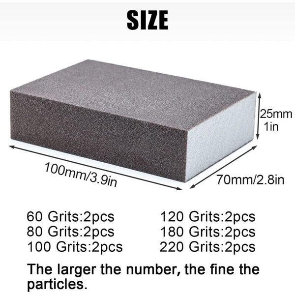 12 Pcs Sanding Sponges Blocks Kit Polishing Grit 60/80/100/120/180/220 Washable Reusable Drywall Tools
