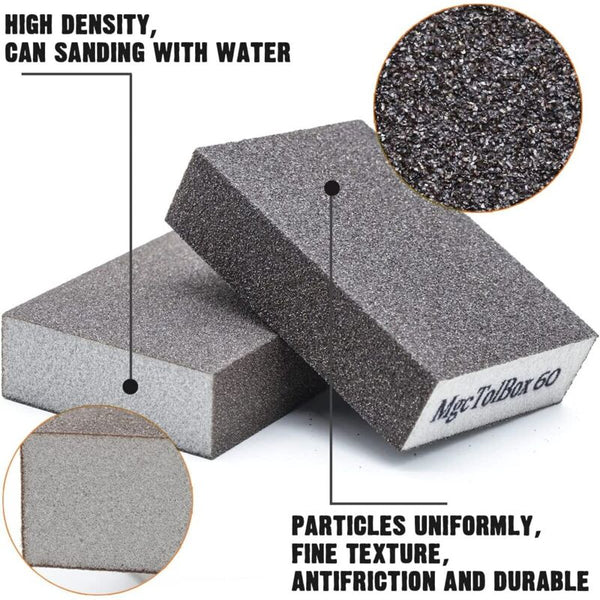 12 Pcs Sanding Sponges Blocks Kit Polishing Grit 60/80/100/120/180/220 Washable Reusable Drywall Tools