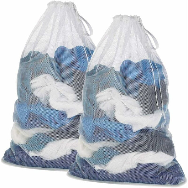 Net To Protect Machine Washable Clothes 2 Pcs Set White Laundry Bags