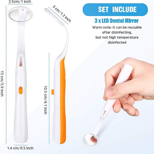 Dental Mirror With Light 2 Pieces Mouth Inspection Oral Led Battery Included Dental Instruments