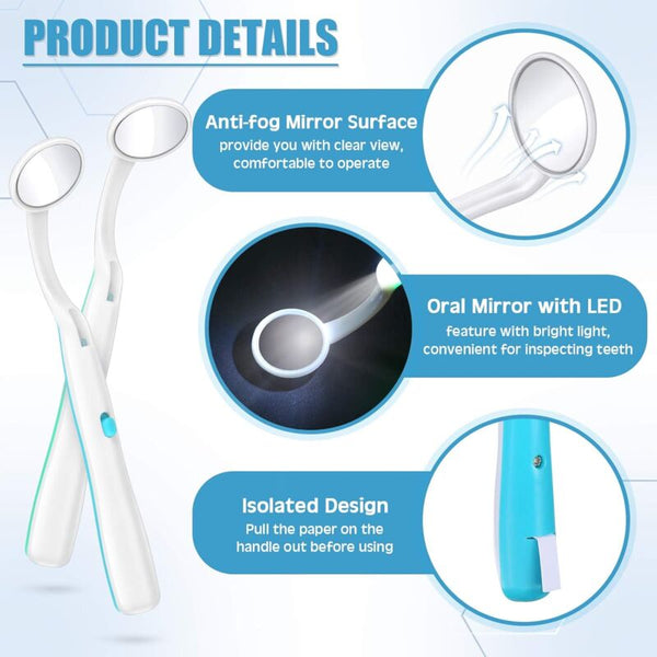 Dental Mirror With Light 2 Pieces Mouth Inspection Oral Led Battery Included Dental Instruments