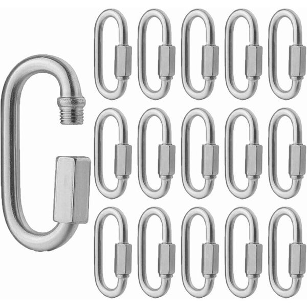 16 Pcs M5 Stainless Steel Quick Link 304 D Shape Locking Carabiners Mini Screw For Hiking Camping Outdoor Climbing Holds