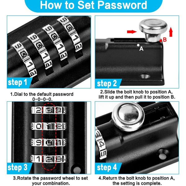 Combination Lock Latch 4 Digit Mechanical Code Door Keyless Slide Tamper Proof For Door Locks & Lock Mechanisms