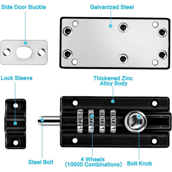 Combination Lock Latch 4 Digit Mechanical Code Door Keyless Slide Tamper Proof For Door Locks & Lock Mechanisms