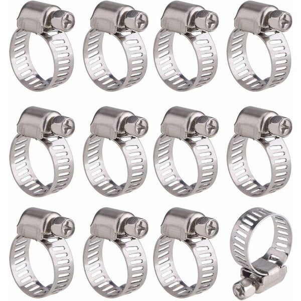 12Pcs Stainless Steel Hose Clamp Pipe Clips Fastener 9 16Mm Clamps & Vices