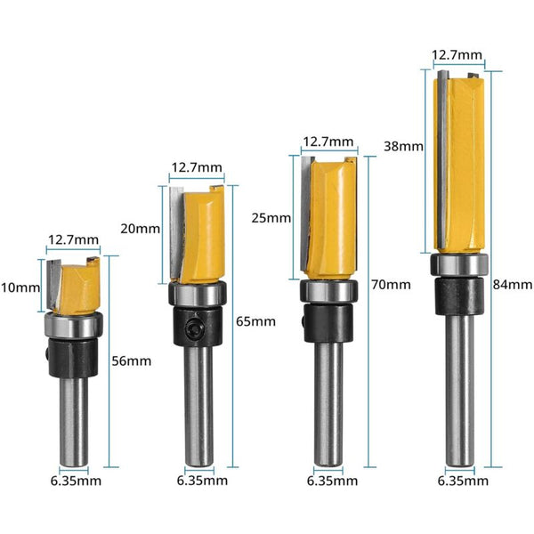 4 Pcs 1/4" Wood Router Bit Copy Cutter (4 Sizes) High Quality Alloy Steel Blade 10Mm 20Mm 25Mm 38Mm For Solid Other Saw Blades