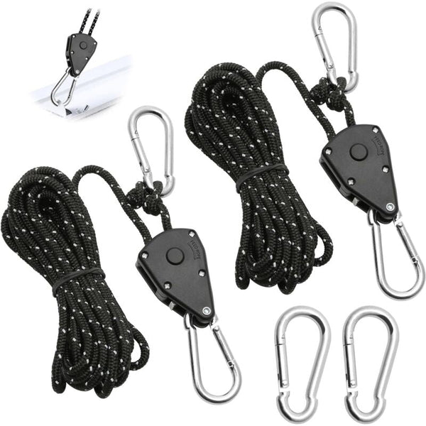 2 Pieces 4M Adjustable Ratchet Rope 1/8 Black Pulley With Replacement Hooks Reflective Ratchet Wrenches