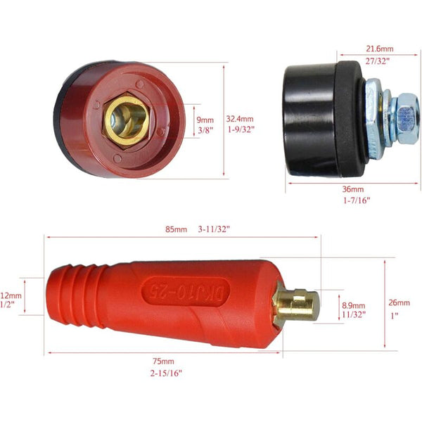 4 Pcs 200A Welding Cable Panel Connector Plug Kit Dkj10 25 Dkz10 Welding & Soldering Tools