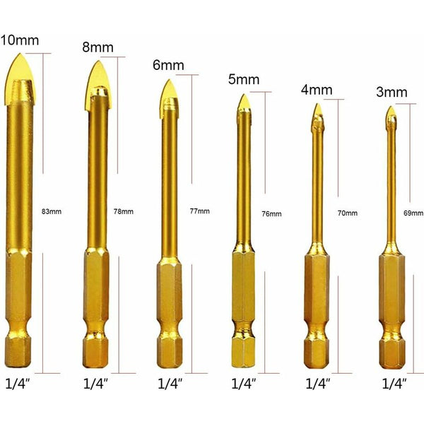 Tungsten Steel Drill Bits Set With Hex Shank 6 Sizes Power Drill Bits