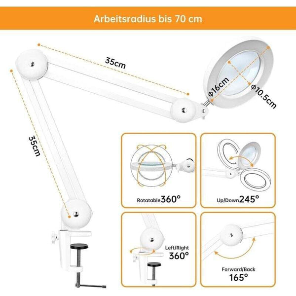 Magnifying Lamp Work Light With 105Mm Diopter Glass Lens Metal Clamp Swivel Arm 3 Color Mode Dimmable Lights 16 Screwdrivers