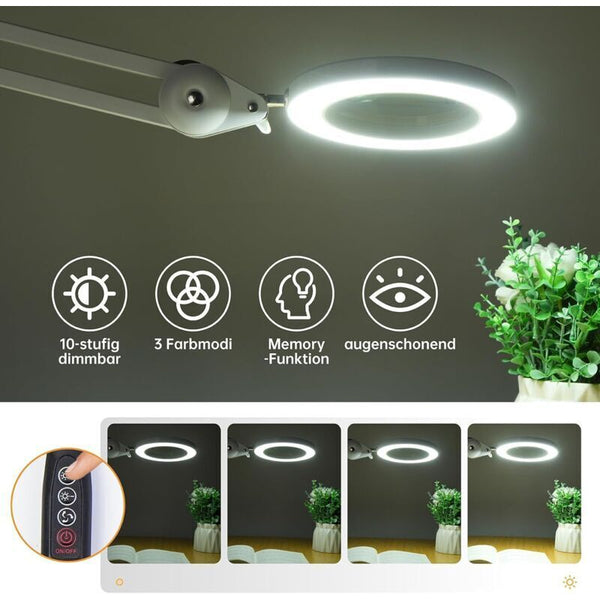 Magnifying Lamp Work Light With 105Mm Diopter Glass Lens Metal Clamp Swivel Arm 3 Color Mode Dimmable Lights 16 Screwdrivers