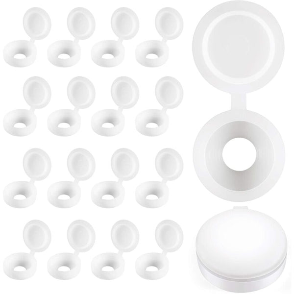 Plastic Hinged Screw Covers Fold Washer Flip Tops White Screws & Bolts