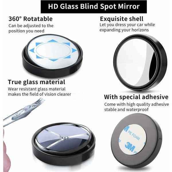 2 Pcs 360 Rotation Blind Spot Hd Wide Angle Rear View With 3M Self Adhesive Mirrors