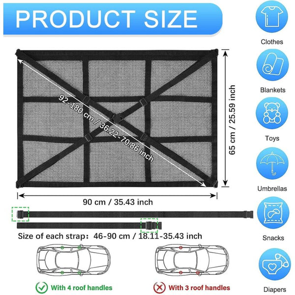 Car Roof Storage Net 90Cmx65cm Universal Luggage Bag For Travel And Organizer Four Armrests Suv Van Car Organisers