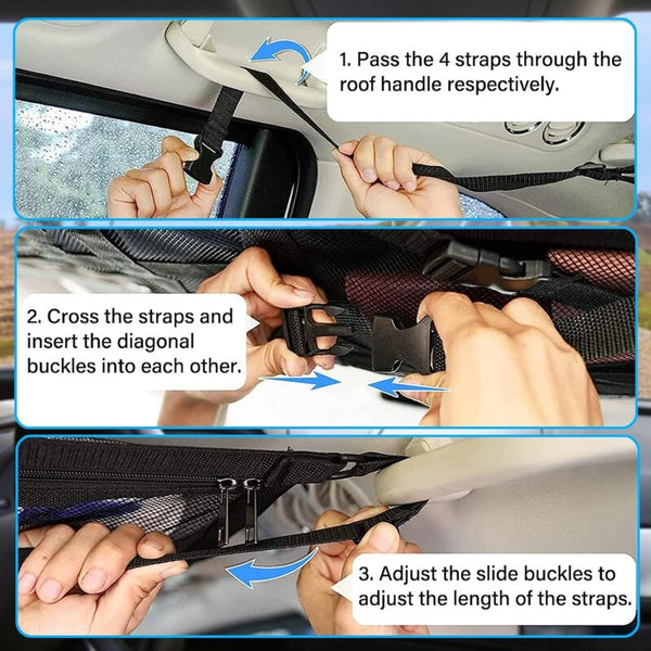 Car Roof Storage Net 90Cmx65cm Universal Luggage Bag For Travel And Organizer Four Armrests Suv Van Car Organisers
