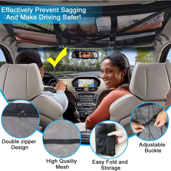 Car Roof Storage Net 90Cmx65cm Universal Luggage Bag For Travel And Organizer Four Armrests Suv Van Car Organisers