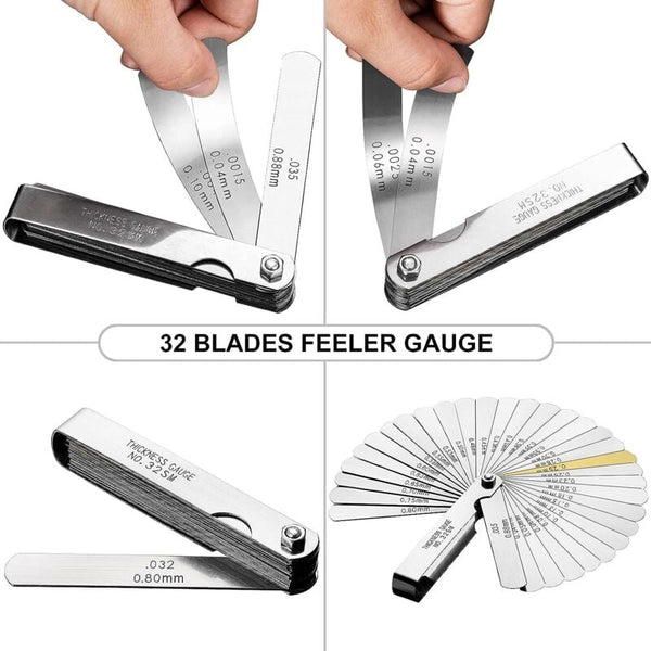 Precision Feeler Gauges 32 Blades Metric/Imperial Marking Gap For Measuring Clearance Width/Thickness Sizes Measuring Tapes & Rulers