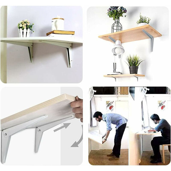 2 Pcs Folding Wall Shelf Brackets Metal Heavy Duty Garage Support Diy Shelving Mounted Tool Shelving & Racking Systems