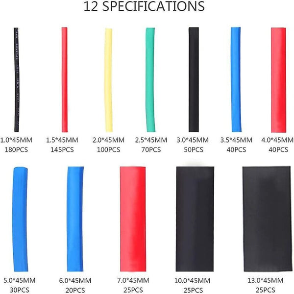 Heat Shrink Tubing Electrical Insulation Shrinkable Wrap Cable Tube 2:1 Ratio 5 Colors 12 Sizes 750 Heat Shrink Tubing & Sleeves