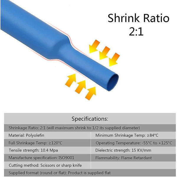 Heat Shrink Tubing Electrical Insulation Shrinkable Wrap Cable Tube 2:1 Ratio 5 Colors 12 Sizes 750 Heat Shrink Tubing & Sleeves