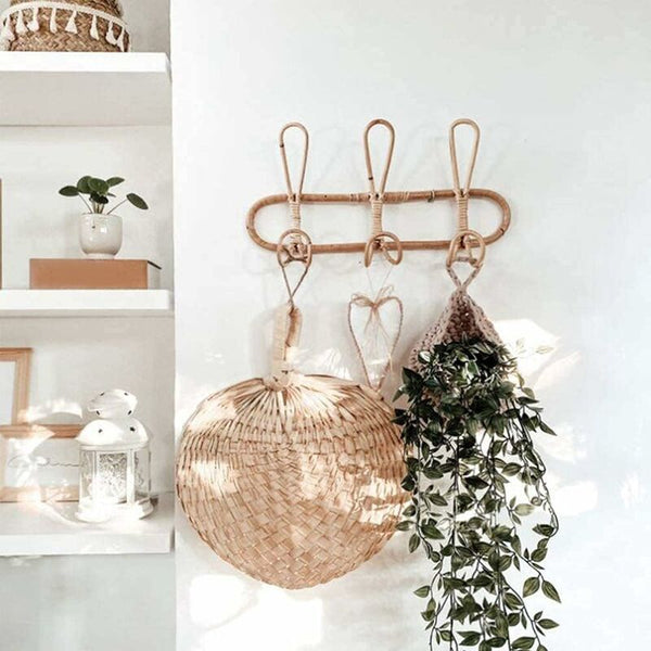 Handmade Rattan Wall Hooks Natural Decorative 3 Coat & Hat Racks