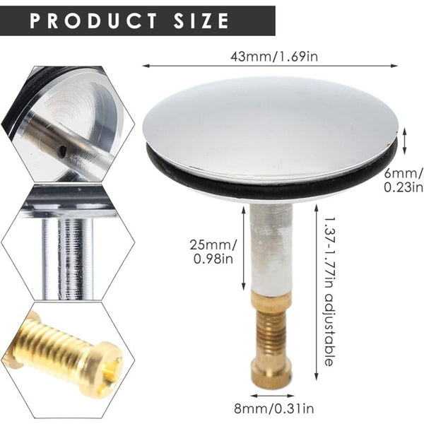 Universal Bathtub Plug 43 Mm Brass Drain With Chrome Plated Surface Rustproof For Regular Drainage Drain Grates
