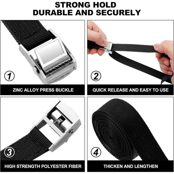 4 Pcs Tie Down Strap 2M X 20Mm Fastening Kit With Clamp Buckle For Motorcycle Car Bike Rack Pulling Force: Tie Downs & Straps