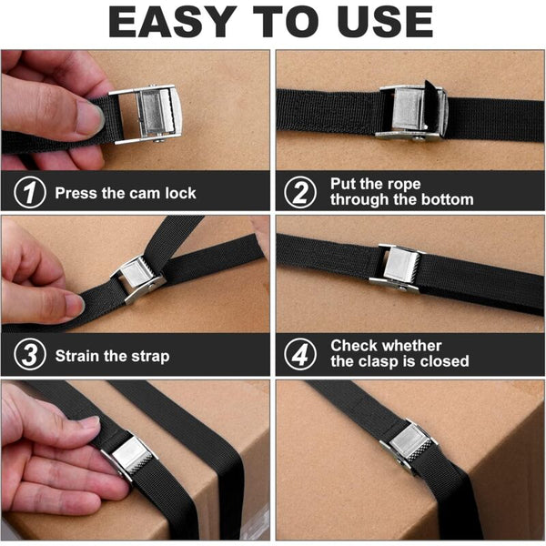 4 Pcs Tie Down Strap 2M X 20Mm Fastening Kit With Clamp Buckle For Motorcycle Car Bike Rack Pulling Force: Tie Downs & Straps