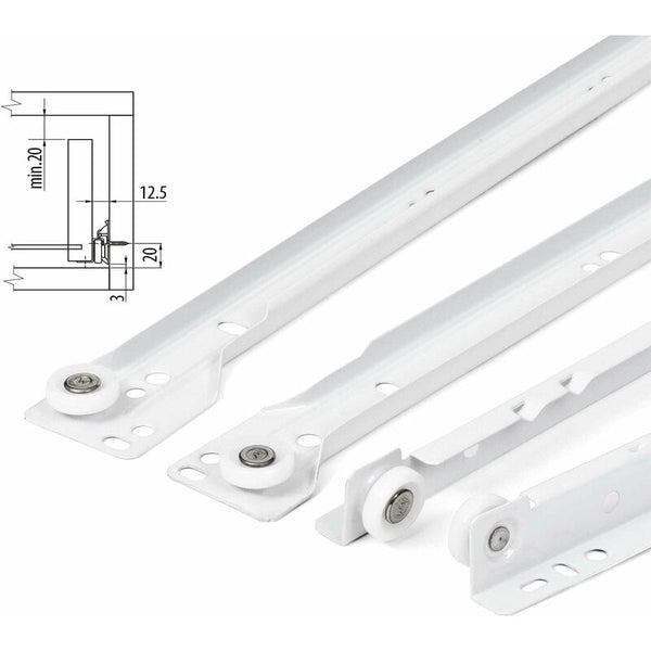 2X White Partial Extension Drawer Slides 400Mm 20Kg Load Capacity Cabinet Pulls