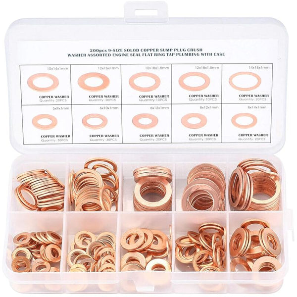 Copper Metal Washers Gaskets Sealing Ring Flat O With Box For 200 Pcs/M5 M6 M8 M10 M12 M14 Screws & Bolts