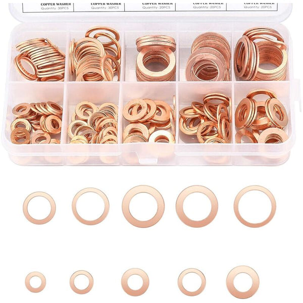 Copper Metal Washers Gaskets Sealing Ring Flat O With Box For 200 Pcs/M5 M6 M8 M10 M12 M14 Screws & Bolts