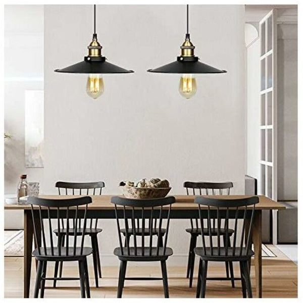 Retro Metal Pendant Light With E27 Base Black 22 Cm Diameter Chandeliers & Ceiling Fixtures