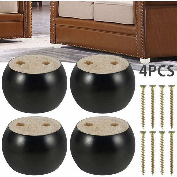 Set Of 4 Round Wooden Furniture Legs 5Cm Height Black Furniture Parts