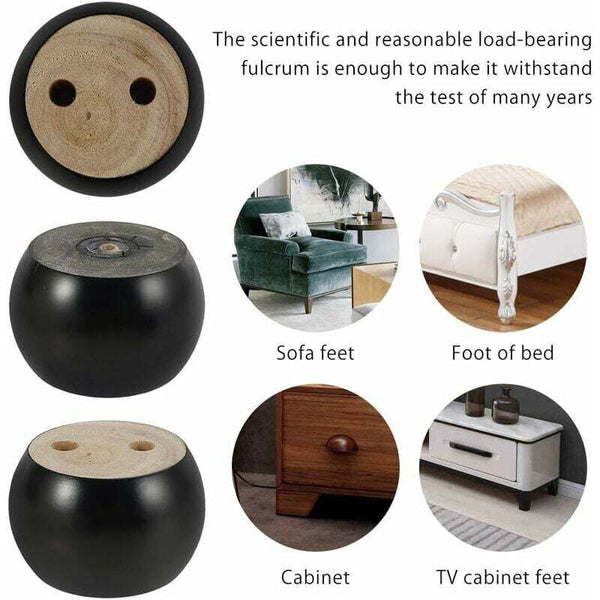 Set Of 4 Round Wooden Furniture Legs 5Cm Height Black Furniture Parts
