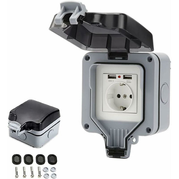 Ip66 Waterproof Socket With Usb Connections Outdoor Electrical Outlet Cover Wall Box For Garden Garage Electrical Sockets