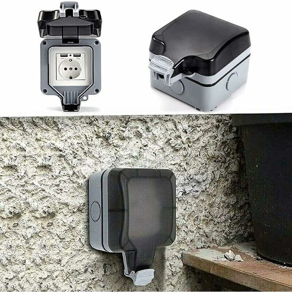 Ip66 Waterproof Socket With Usb Connections Outdoor Electrical Outlet Cover Wall Box For Garden Garage Electrical Sockets