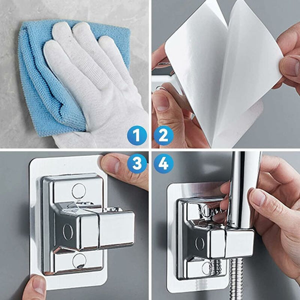 Shower Head Holder 360 Adjustable Angle Bracket Solid Abs No Drilling Universal Wall Mount Shower Head Holders