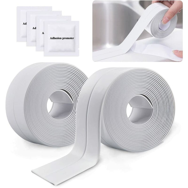 2 Rolls Waterproof Self Adhesive Sealing Strip Pvc Tape For Wall Shower Toilet Kitchen Bathroom (White) Carton Sealing Tapes