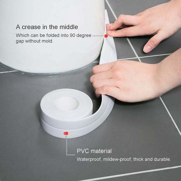 2 Rolls Waterproof Self Adhesive Sealing Strip Pvc Tape For Wall Shower Toilet Kitchen Bathroom (White) Carton Sealing Tapes